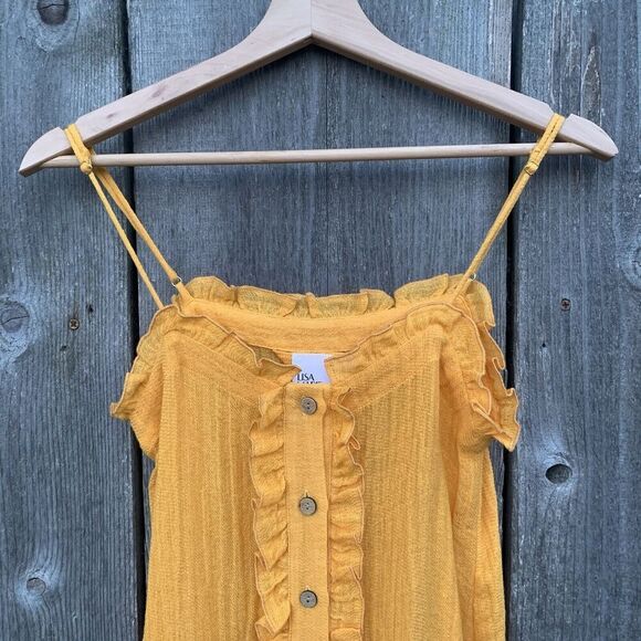 LISA MARIE FERNANDEZ Dress Sz 0 Orange Gauze Square Neck Mini Ruffled Spaghetti - Picture 4 of 13